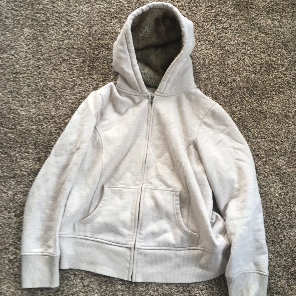 Old Navy Oatmeal Faux Fur Hoodie Sweatshirt Sz L